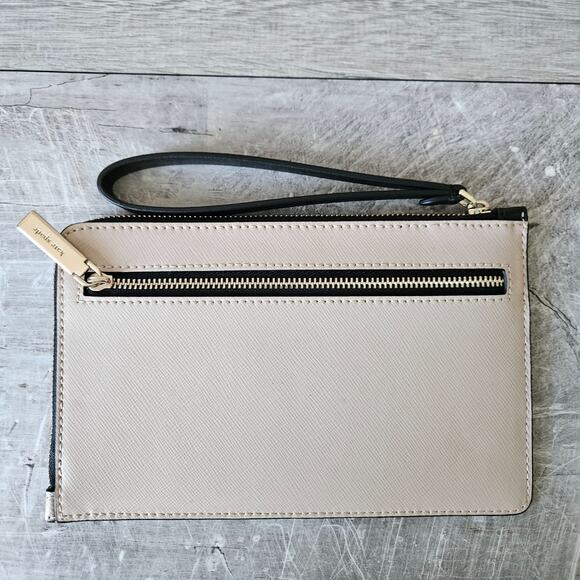 Kate Spade New York Staci Beige Black Leather L Zip Wristlet w Strap Size M EUC - Picture 4 of 10